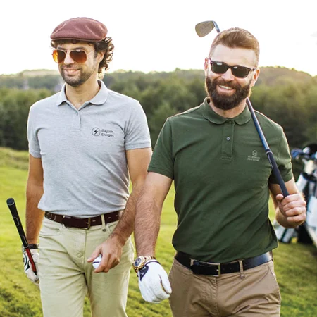 Three men golfing at a golf course